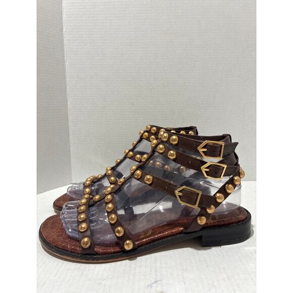 Sam Edelman Estella studded gladiator sandals brown leather ankle straps size 7 - Picture 1 of 8